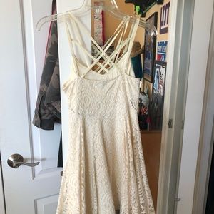 Strappy front and back white lace dress